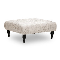 Baxton Studio 502-French-OTTO Keswick Script Print Modern Tufted Ottoman in Beige